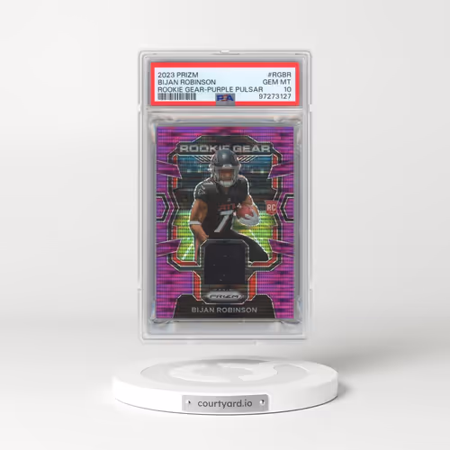 2023 Panini Prizm Rookie Gear #RGBR Bijan Robinson - Purple Pulsar (PSA 10 GEM MINT)