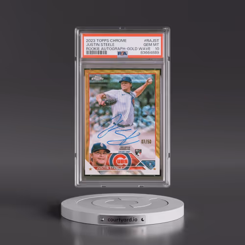 2023 Topps Chrome Rookie Autograph #RAJST Justin Steele - Gold Wave Refractor (PSA 10 GEM MINT)