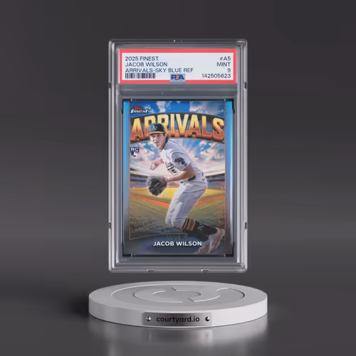 2025 Topps Finest Arrivals #A5 Jacob Wilson - Sky Blue Refractor (PSA 9 MINT)