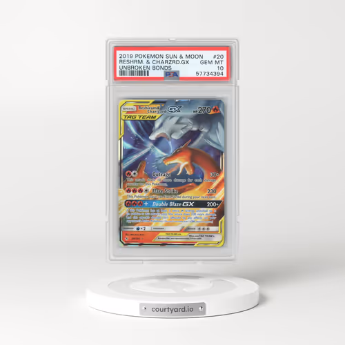 2019 Pokémon Sun & Moon Unbroken Bonds #20 Reshiram & Charizard GX - Holo (PSA 10 GEM MINT)