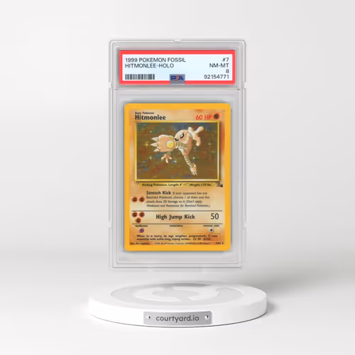 1999 Pokémon Fossil #7 Hitmonlee - Holo (PSA 8 NM-MT)