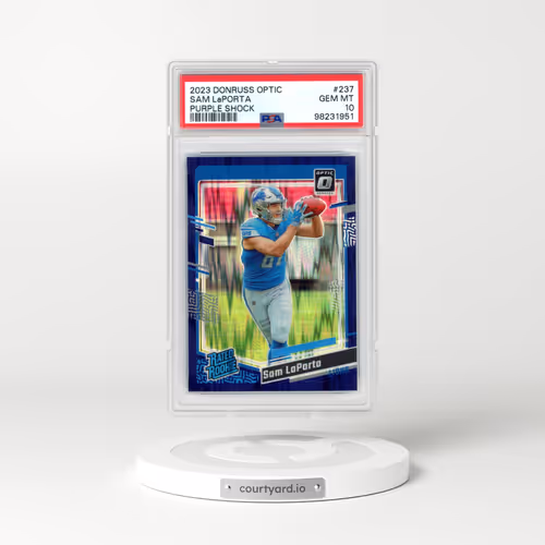 2023 Panini Donruss Optic #237 Sam LaPorta - Purple Shock (PSA 10 GEM MINT)