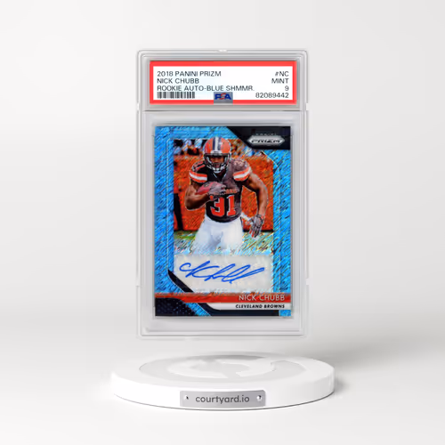 2018 Panini Prizm Rookie Autographs #NC Nick Chubb - Blue Shimmer (PSA 9 MINT)