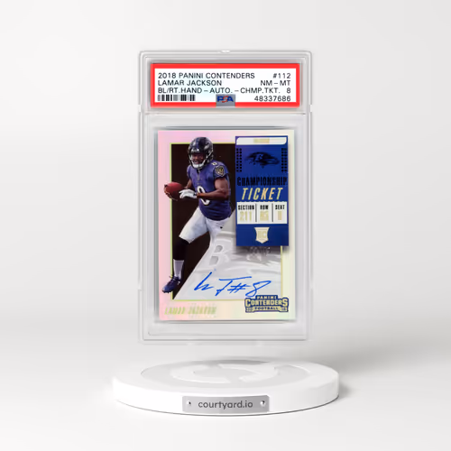 2018 Panini Contenders #112 Lamar Jackson - Autograph-Championship Ticket (PSA 8 NM-MT)