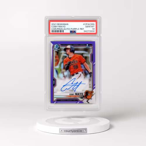 2021 Bowman Chrome Prospect Autographs #CPACMA Coby Mayo - Purple Refractor (PSA 10 GEM MINT)