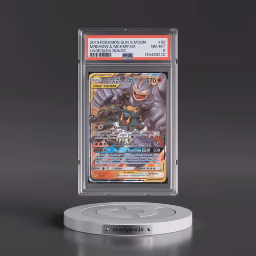 2019 Pokémon Sun & Moon Unbroken Bonds #82 Marshadow & Machamp GX - Holo (PSA 8 NM-MT)