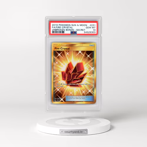 2019 Pokémon Sun & Moon Unbroken Bonds #231 Fire Crystal - Full Art Secret (PSA 10 GEM MINT)