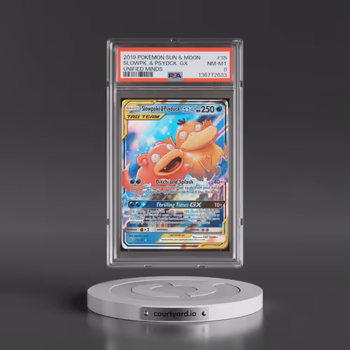 2019 Pokémon Sun & Moon Unified Minds #35 Slowpoke & Psyduck GX - Holo (PSA 8 NM-MT)