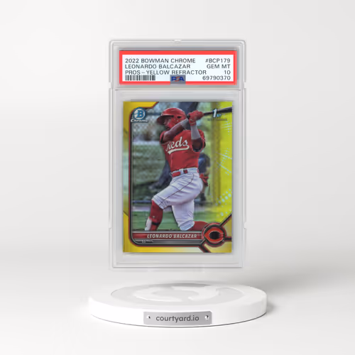2022 Bowman Chrome Prospects #BCP179 Leonardo Balcazar - Yellow Refractor (PSA 10 GEM MINT)