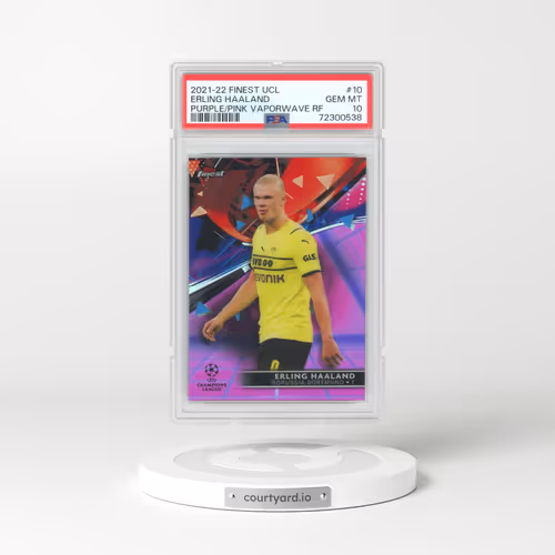 2021-2022 Topps Finest UEFA Champions League #10 Erling Haaland - Purple/Pink Vaporwave Refractor (PSA 10 GEM MINT)