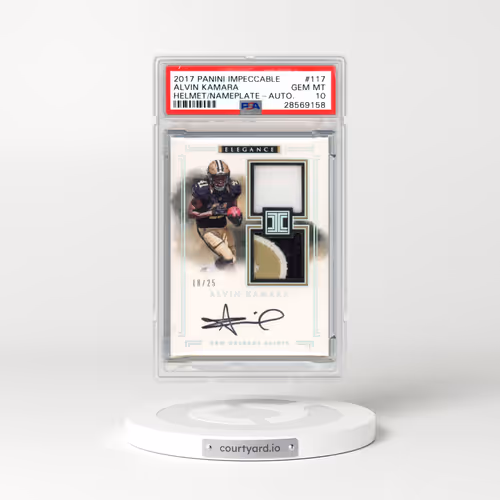 2017 Panini Impeccable #117 Alvin Kamara - Helmet/Nameplate-Autograph (PSA 10 GEM MINT)