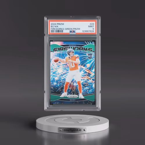 2024 Panini Prizm Fireworks #23 Bo Nix - Green Prizm (PSA 9 MINT)