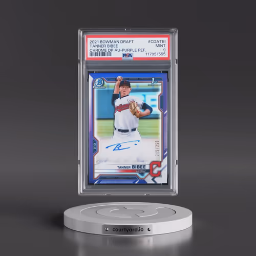 2021 Bowman Draft Chrome Draft Pick Autographs #CDATBI Tanner Bibee - Purple Refractor (PSA 9 MINT)