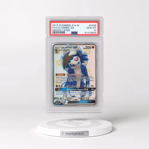 2019 Pokémon Sun & Moon Hidden Fates #SV66 Lycanroc GX - Holo Full Art (PSA 10 GEM MINT)