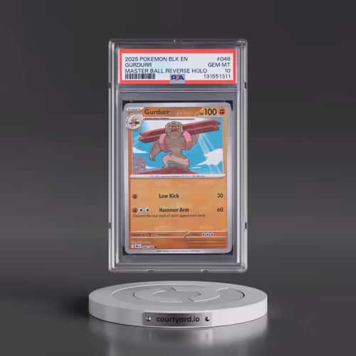 2025 Pokémon Blk EN-Black Bolt #048 Gurdurr - Reverse Holo Master Ball (PSA 10 GEM MINT)