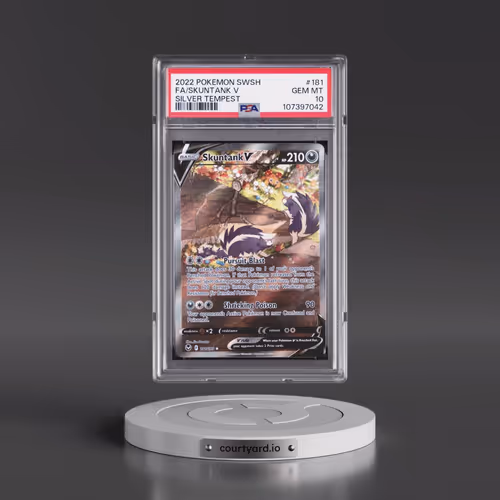 2022 Pokémon Sword & Shield Silver Tempest #181 Skuntank V - Holo Full Art (PSA 10 GEM MINT)