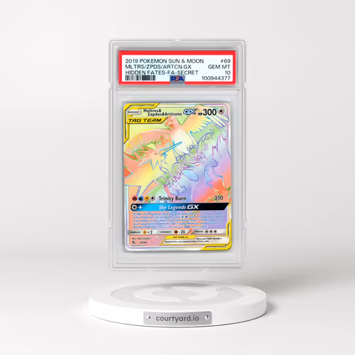 2019 Pokémon Sun & Moon Hidden Fates #69 Moltres & Zapdos & Articuno GX - Holo Full Art Secret (PSA 10 GEM MINT)
