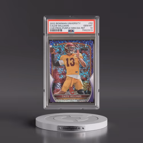 2022 Bowman University Chrome Prospects #50 Caleb Williams - Purple Mini Diamond Refractor (PSA 10 G