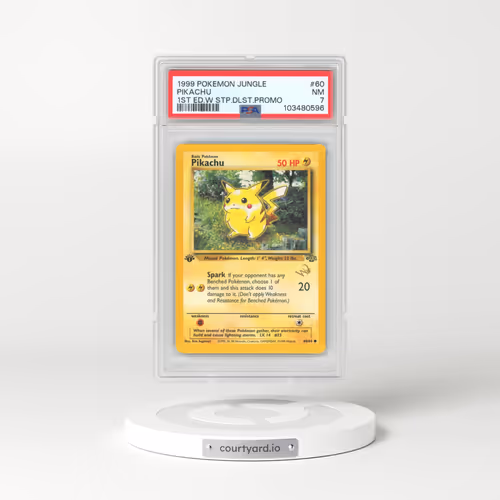 1999 Pokémon Jungle #60 Pikachu - 1st Edition W Stamp Duelist Promo (PSA 7 NM)