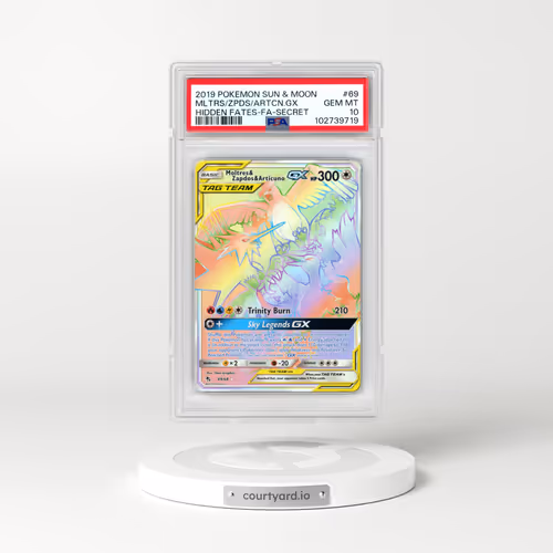 2019 Pokémon Sun & Moon Hidden Fates #69 Moltres & Zapdos & Articuno GX - Holo Full Art Secret (PSA 10 GEM MINT)