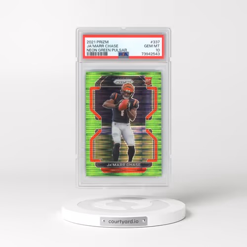 2021 Panini Prizm #337 JA'Marr Chase - Neon Green Pulsar (PSA 10 GEM MINT)