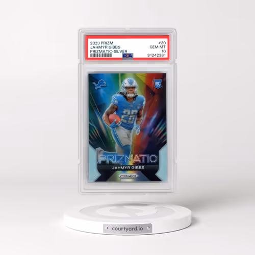2023 Panini Prizm Prizmatic #20 Jahmyr Gibbs - Silver Prizm (PSA 10 GEM MINT)