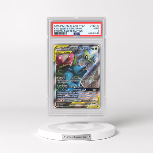 2019 Pokémon SM Black Star Promo #SM167 Celebi & Venusaur GX - Holo Full Art Tag Team Tins (PSA 9 MINT)