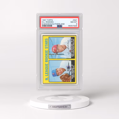 1967 Topps #587 N.L. Rookies - D.Shaw/G.Sutherland (PSA 8 NM-MT)