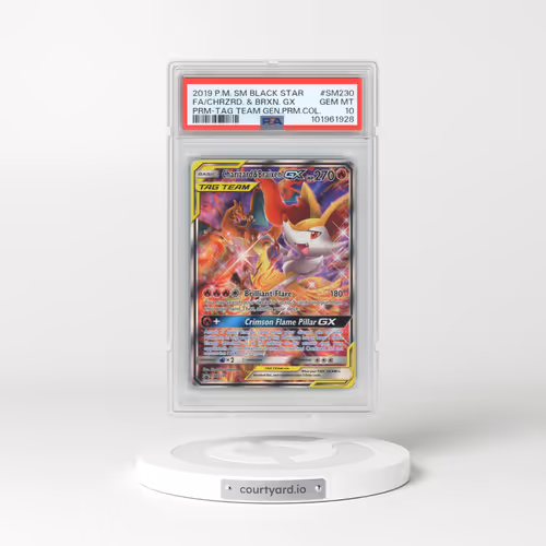 2019 Pokémon SM Black Star Promo #SM230 Charizard & Braixen GX - Holo Full Art Tag Team Generations Premium Collection (PSA 10 GEM MINT)