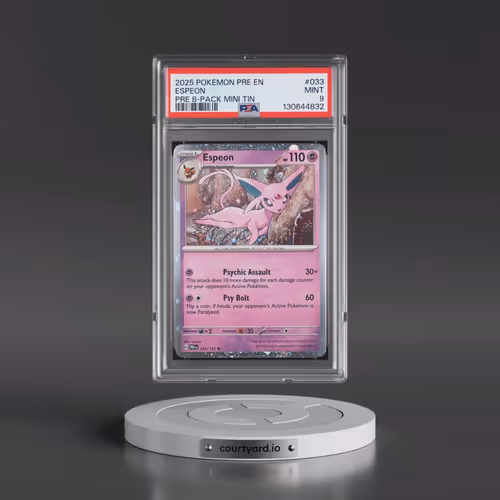 2025 Pokémon Pre EN-Prismatic Evolutions #033 Espeon - Prismatic Evolutions 8-Pack Mini Tin (PSA 9 M