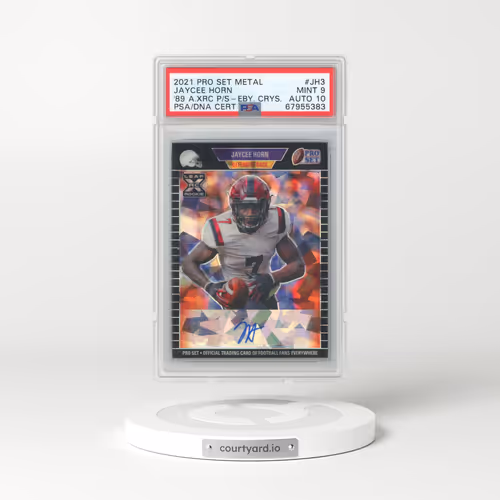 2021 Pro Set Metal 1989 Autographs Xrc Pro Set Prospect #JH3 Jaycee Horn - Ebony Crystals (PSA 9 MINT)
