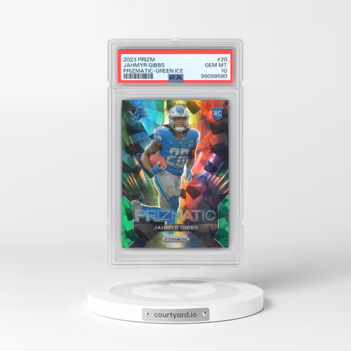 2023 Panini Prizm Prizmatic #20 Jahmyr Gibbs - Green Ice (PSA 10 GEM MINT)