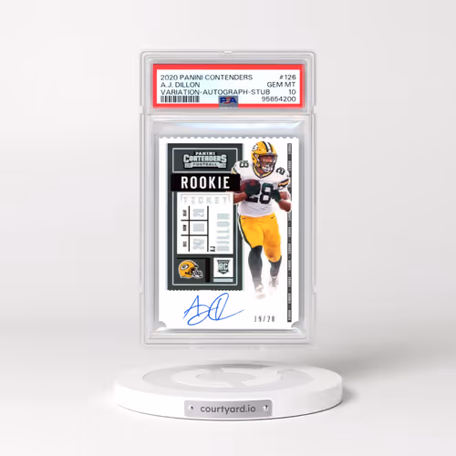 2020 Panini Contenders #126 A.J. Dillon - Variation-Autograph-Stub (PSA 10 GEM MINT)
