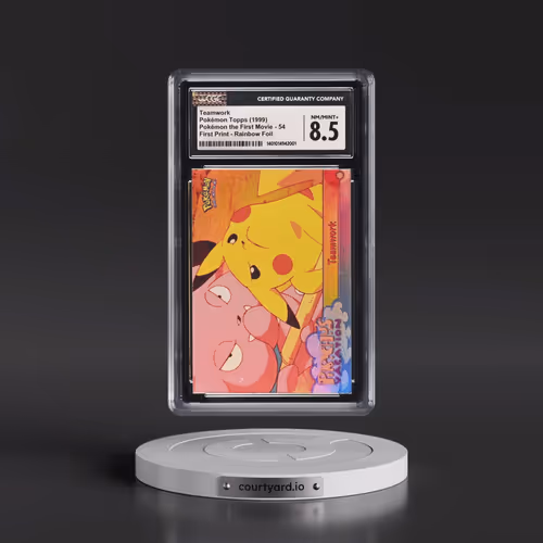1999 Pokémon the First Movie #54 Teamwork - First Print (Blue Topps Logo) Rainbow Foil (CGC 8.5 NM-M
