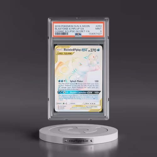 2019 Pokémon Sun & Moon Cosmic Eclipse #253 Blastoise & Piplup GX - Holo Full Art Secret (PSA 9 MINT