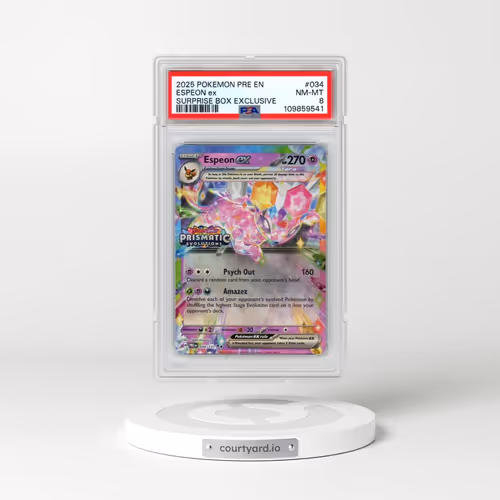 2025 Pokémon Pre EN-Prismatic Evolutions #034 Espeon EX - Holo Surprise Box Exclusive (PSA 8 NM-MT)