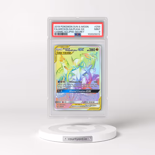 2019 Pokémon Sun & Moon Cosmic Eclipse #258 Arceus & Dialga & Palkia GX - Holo Full Art Secret (PSA