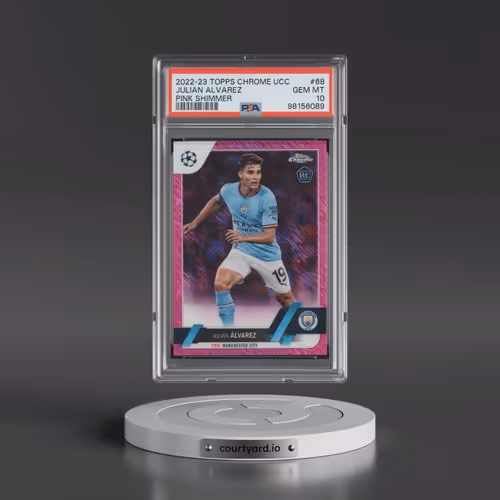 2022-23 Topps Chrome UEFA Club Competitions #68 Julian Alvarez - Pink Shimmer (PSA 10 GEM MINT)