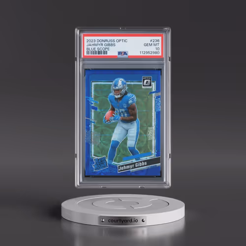2023 Panini Donruss Optic #236 Jahmyr Gibbs - Blue Scope (PSA 10 GEM MINT)