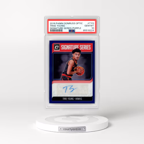 2018 Panini Donruss Optic Signature Series #TYG Trae Young - Purple (PSA 10 GEM MINT)