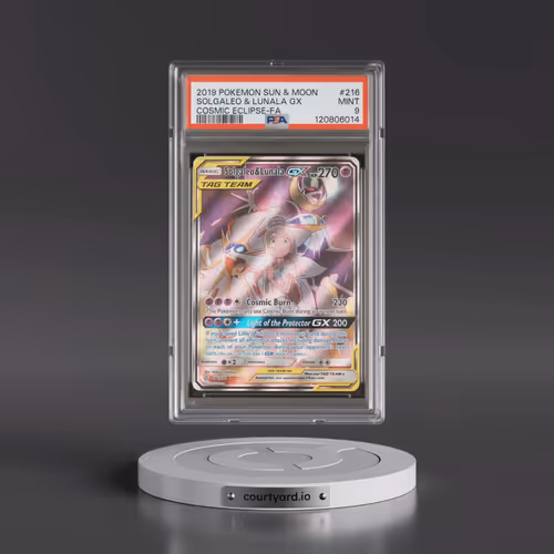 2019 Pokémon Sun & Moon Cosmic Eclipse #216 Solgaleo & Lunala GX - Holo Full Art (PSA 9 MINT)