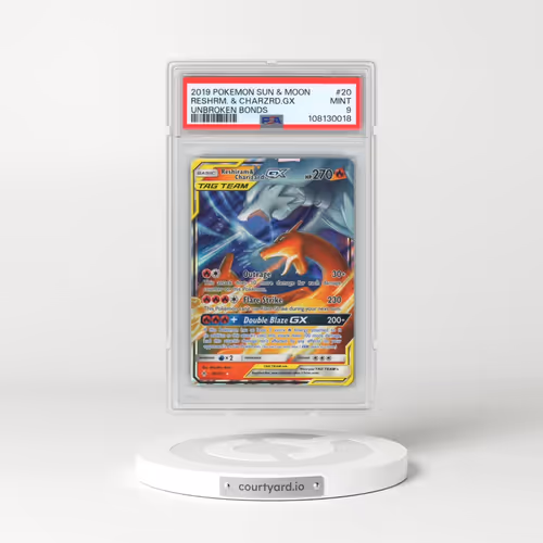 2019 Pokémon Sun & Moon Unbroken Bonds #20 Reshiram & Charizard GX - Holo (PSA 9 MINT)