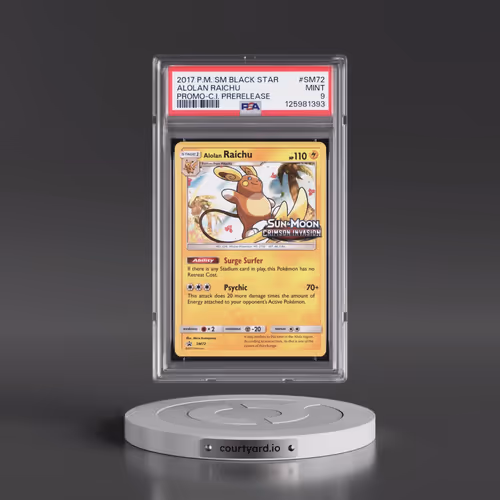 2017 Pokémon SM Black Star Promo #SM72 Alolan Raichu - Crimson Invasion Prerelease (PSA 9 MINT)