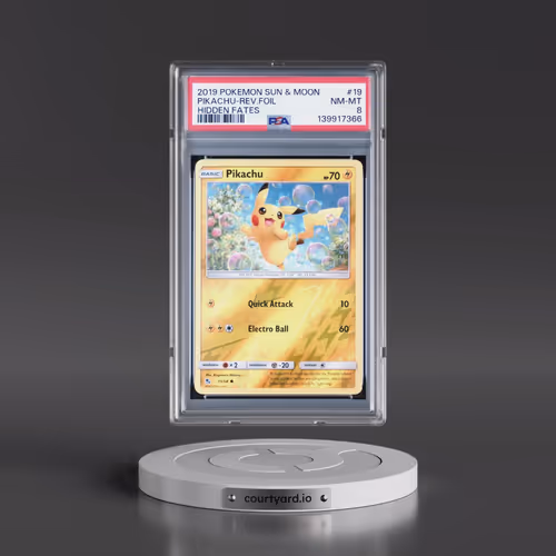 2019 Pokémon Sun & Moon Hidden Fates #19 Pikachu - Reverse Foil (PSA 8 NM-MT)