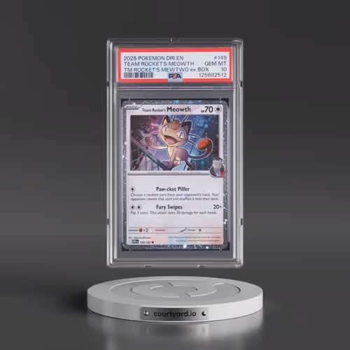 2025 Pokémon Dri EN-Destined Rivals #149 Team Rocket's Meowth - Team Rocket's Mewtwo EX Box (PSA 10