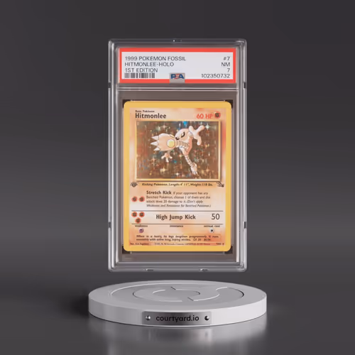 1999 Pokémon Fossil #7 Hitmonlee - 1st Edition Holo (PSA 7 NM)