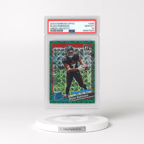 2023 Panini Donruss Optic #206 Bijan Robinson - Green Velocity (PSA 10 GEM MINT)