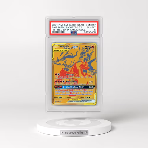 2021 Pokémon SM Black Star Promo #SM247 Reshiram & Charizard GX - Holo Full Art Reshiram & Charizard GX Premium Collection (PSA 6 EX-MT)