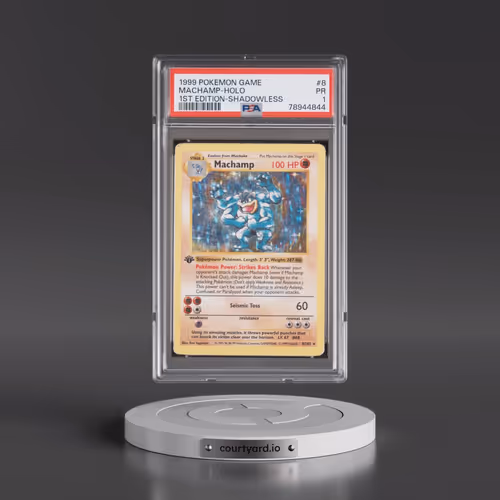 1999 Pokémon Game #8 Machamp - 1st Edition Holo Shadowless (PSA 1 PR)