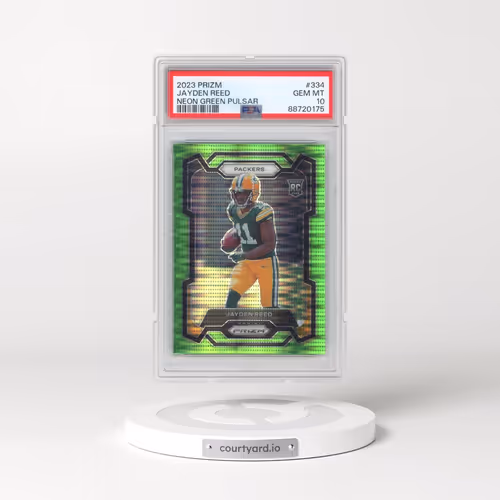 2023 Panini Prizm #334 Jayden Reed - Neon Green Pulsar (PSA 10 GEM MINT)